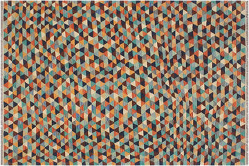 Flat Weave Kilim, Antique, Navaho, Vintage, Handmade, Modern Kilim Blue Rust Hand-Woven Rectangle 100% Wool Area Rug 5 x 6